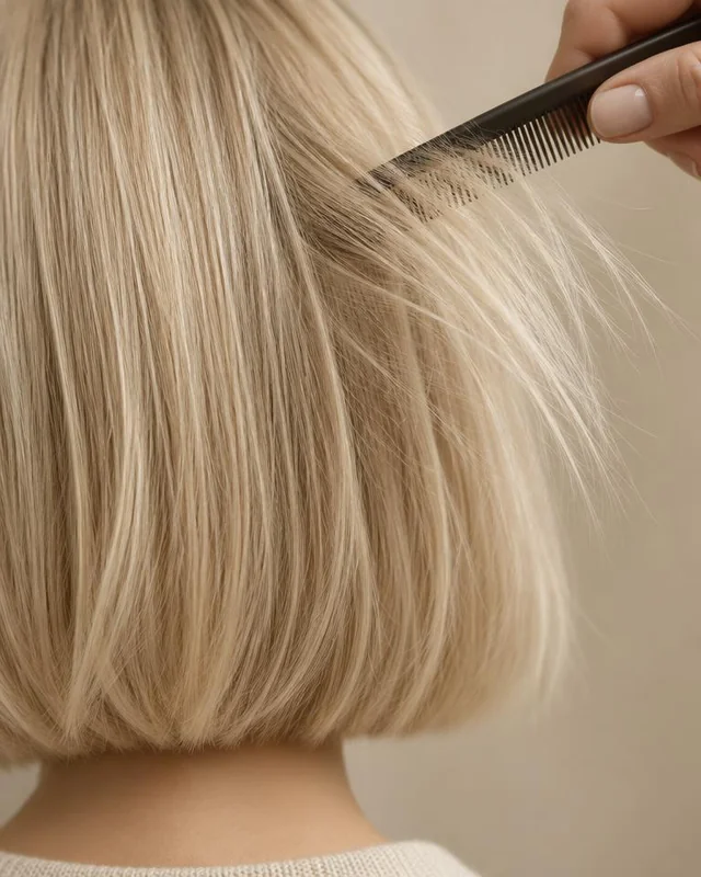 Feines, glattes blondes Haar mit Kamm